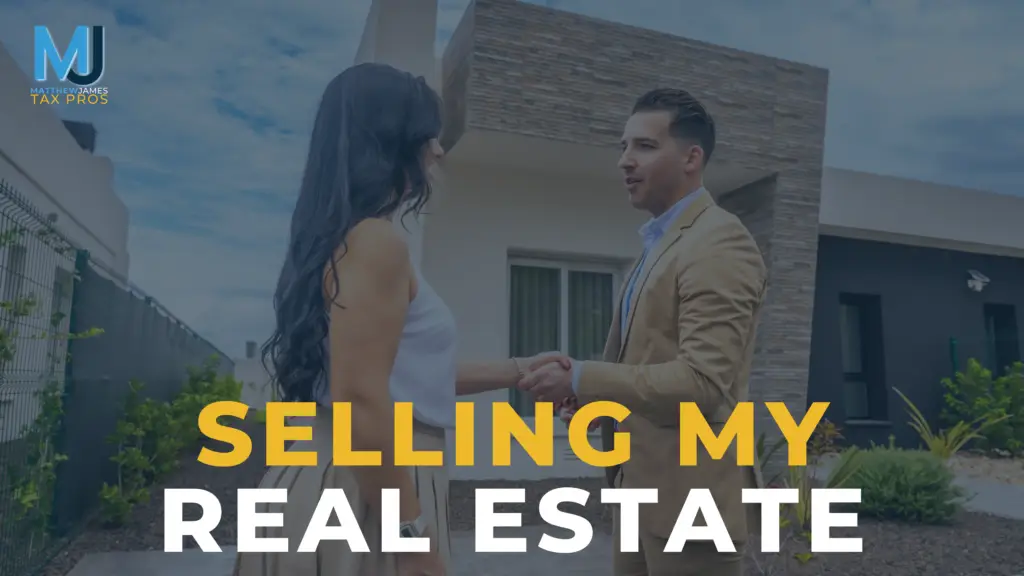 Woman and man standing in front of real estate, shaking hands after sale.